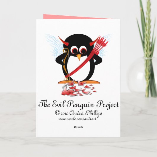 Evil Penguin Cupid Valentijn Kaart (Achterkant)