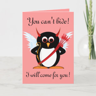 Evil Penguin Cupid Valentijn Kaart
