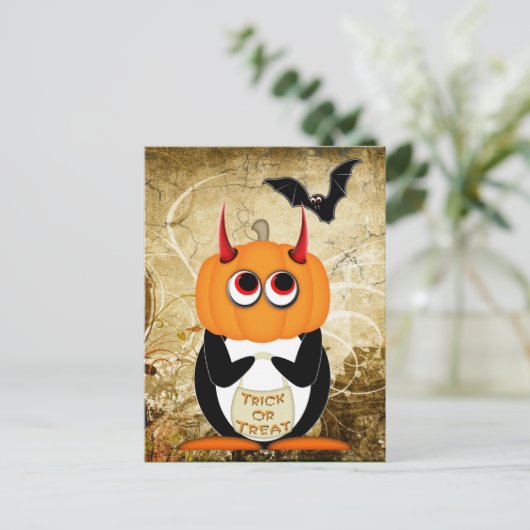 Evil Penguin Halloween Briefkaart (Staand voorkant)