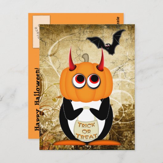 Evil Penguin Halloween Briefkaart (Voorkant / Achterkant)