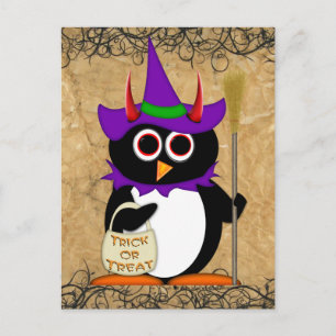 Evil Penguin Halloween Witch Briefkaart