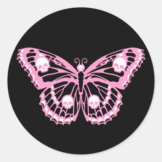 Evil Pink Butterfly Ronde Sticker (Voorkant)