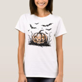 Evil Pumpkin & Bats Spooky Halloween Graphic T-shirt (Voorkant)