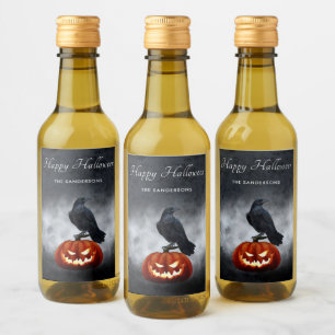 Evil Pumpkin en Raven gepersonaliseerd Halloween Wijn Etiket