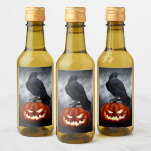 Evil Pumpkin en Raven Halloween Wijn Etiket