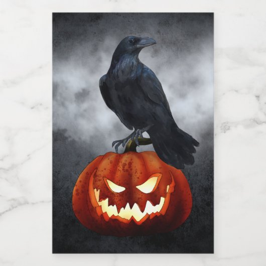 Evil Pumpkin en Raven Halloween Wijn Etiket (Enkel label)