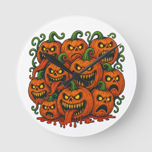 Evil Pumpkin Horde Halloween Ronde Klok (Voorkant)