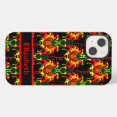 Evil Pumpkin op Fire Pattern-naam iPhone Hoesje (Achterkant horizontaal)