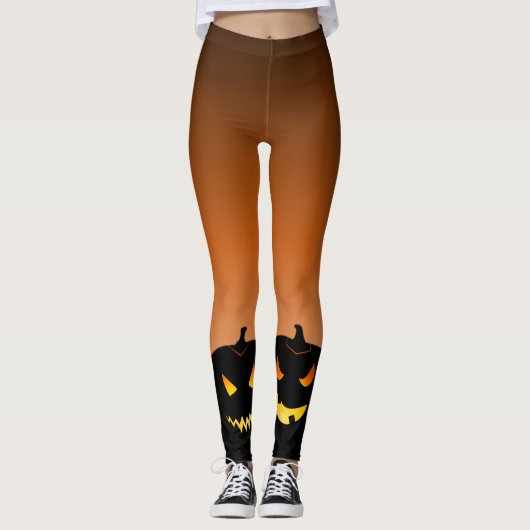 Evil Pumpkin Oranje Fade Halloween Leggings (Voorkant)