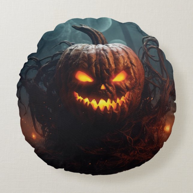 Evil Pumpkin Rond Kussen (Voorkant)