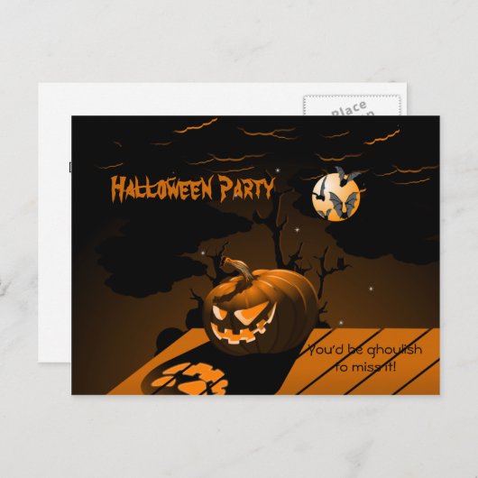 Evil Pumpkin Scary Bats Halloween Uitnodiging (Voorkant / Achterkant)