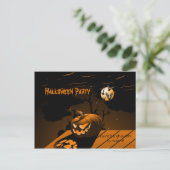 Evil Pumpkin Scary Bats Halloween Uitnodiging Briefkaart (Staand voorkant)