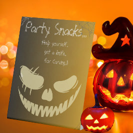 Evil Pumpkin Smile Halloween Party Snacks Reclamebord Met Voetstuk