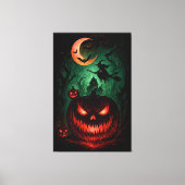 Evil Pumpkin Under Blood Moon | Witch Flying Hallo Canvas Afdruk (Voorkant)