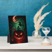 Evil Pumpkin Under Blood Moon | Witch Flying Hallo Fotoplaat (Zijkant)