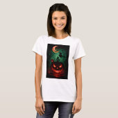 Evil Pumpkin Under Blood Moon | Witch Flying Hallo T-shirt (Voorkant volledig)