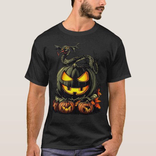 Evil Pumpkin with Snake Halloween Artwork T-shirt (Voorkant)