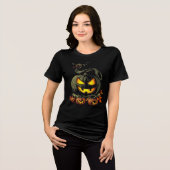 Evil Pumpkin with Snake Halloween Artwork Tri-Blend Shirt (Voorkant volledig)