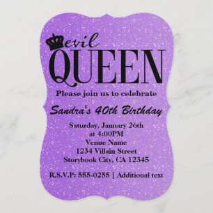 EVIL QUEEN Paars Glitter Glam Party Invitation Kaart