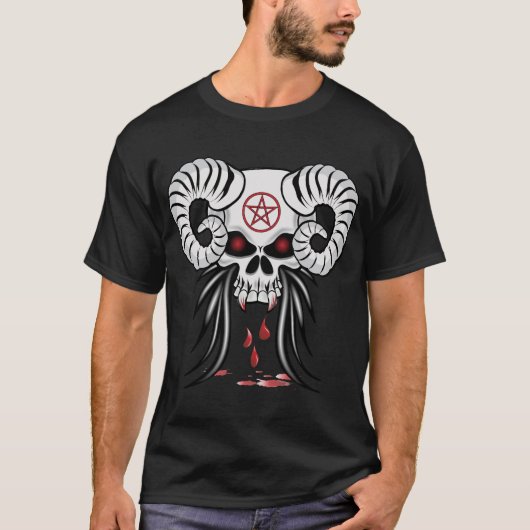 Evil Ram Horned Skull T-shirt (Voorkant)