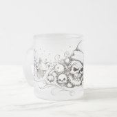 Evil Santa Skull: Inktlijn in Kerstglas Matglas Koffiemok (Voorkant links)