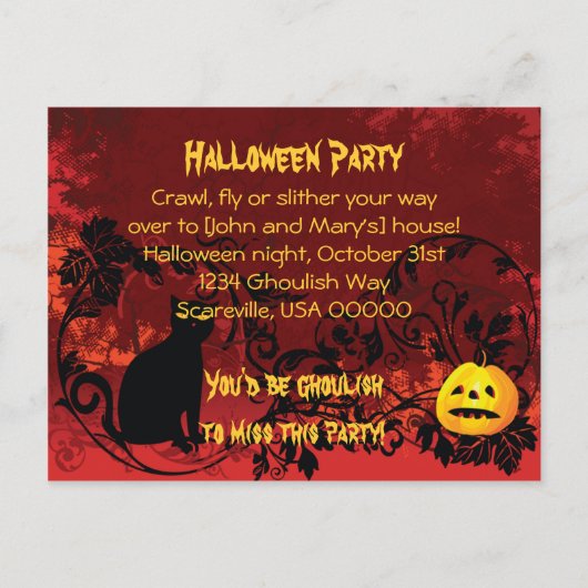 Evil Scary Black Cat Halloween Party Uitnodiging Briefkaart (Voorkant)