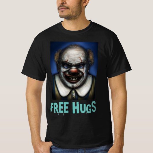 EVIL SCARY CLOWN FREE HUGS TEES T-SHIRT (Voorkant)