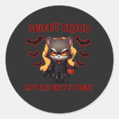 Evil Vampire Cat Halloween Pumpkin Bat Spooky Nigh Ronde Sticker (Voorkant)