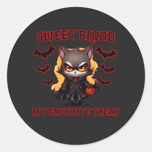 Evil Vampire Cat Halloween Pumpkin Bat Spooky Nigh Ronde Sticker (Voorkant)