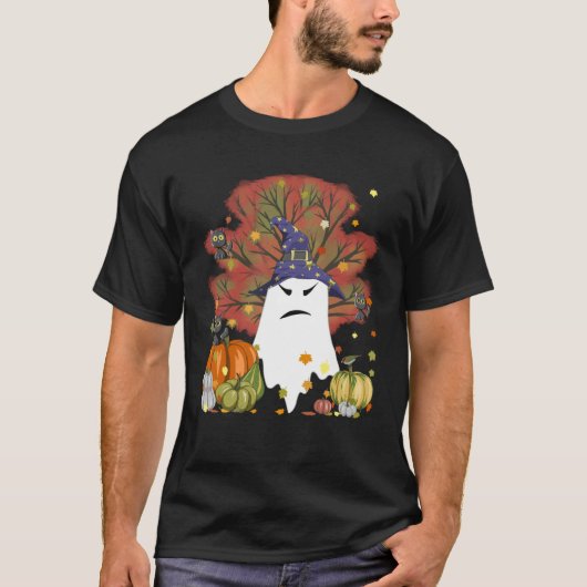 Evil Witch Ghost Cat Halloween T-shirt Herfst Th (Voorkant)