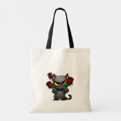 Evil Zwart Grijs Kat Holding Rode Rozen Koel Tote Bag (Achterkant)
