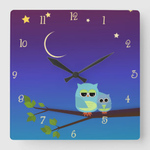 Eving Owls Wall Clock Vierkante Klok