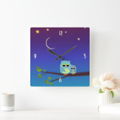 Eving Owls Wall Clock Vierkante Klok (Huis)