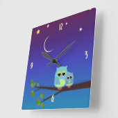 Eving Owls Wall Clock Vierkante Klok (Hoek)