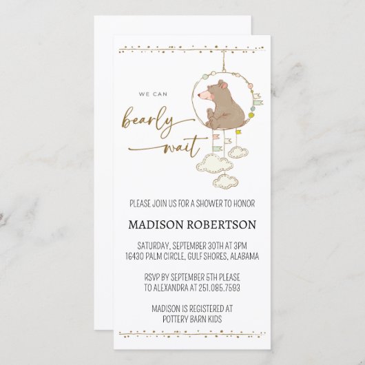 Evite We Can Bearly Wait Baby Shower Digi Uitnodig Save The Date (Voorkant / Achterkant)