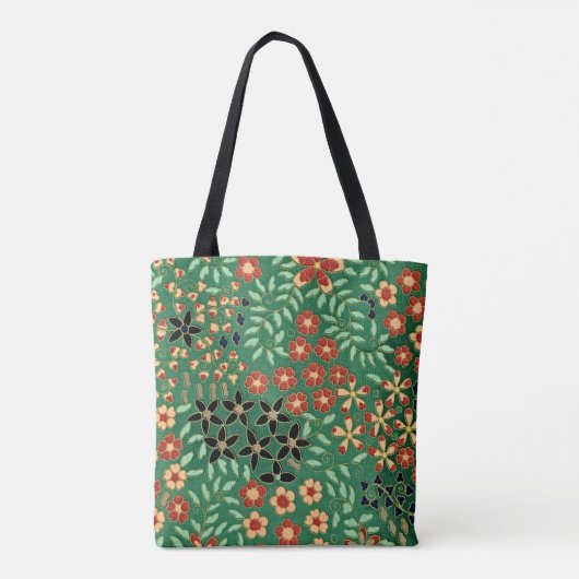 Evoke Sereniteit met onze groene Japanse Floral Tote Bag (Achterkant)