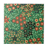 Evoke Serenity: Groene Japanse Bloemen Tegeltje (Voorkant)