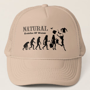 Evolutie van bevrijde vrouw (naturistische vrouw) trucker pet