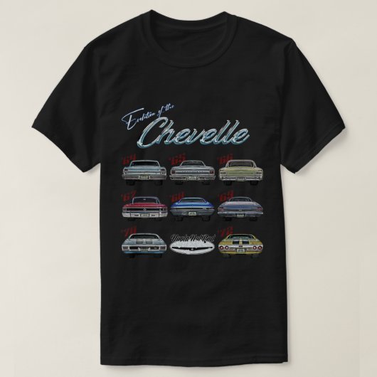 Evolutie van de Chevelle, SS, Hotrod, spierwagen,  T-shirt (Design voorkant)