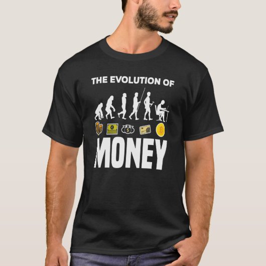 Evolutie van de geldcryptovaluta van de geldcrypto t-shirt (Voorkant)