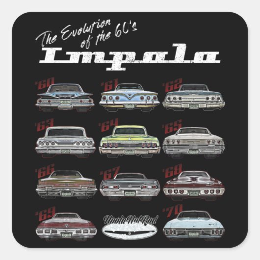 Evolutie van de Impala van 60,1960,Hot Rod,Spier Vierkante Sticker (Voorkant)