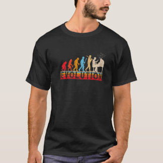 Evolutie van de mens retro stijl Piano Speler Pian T-shirt