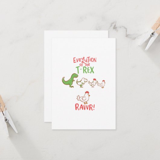 Evolutie van de T-Rex RAWR! Funny Dino Chicken Kaart (Voorkant / Achterkant in situ)