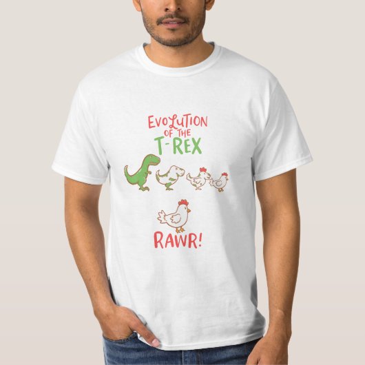 Evolutie van de T-Rex RAWR! Funny Dino Chicken T-shirt (Voorkant)