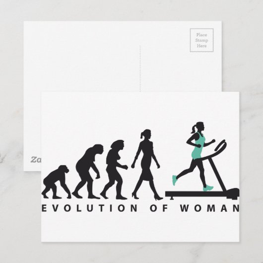 evolutie van de vrouw die op de loopband jogging briefkaart (Voorkant / Achterkant)