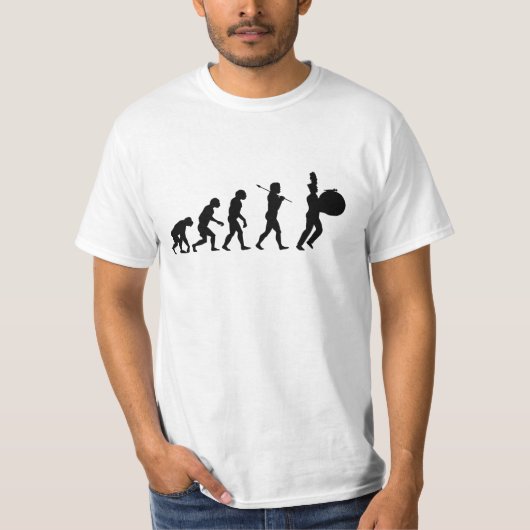 Evolutie van een Bass Drummer (basiswit) T-shirt (Voorkant)