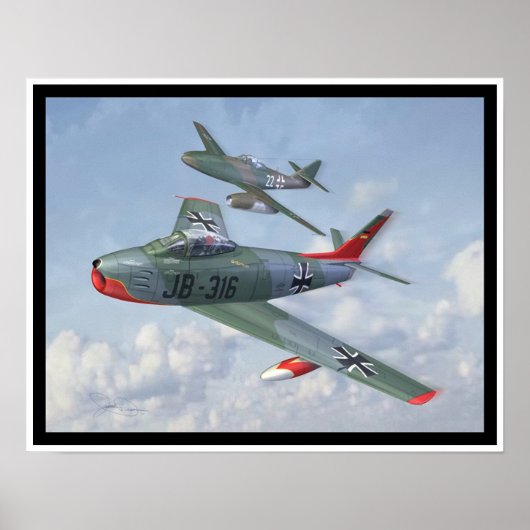 Evolutie van het ras: F-86 & Me 262 in formatie Poster (Voorkant)