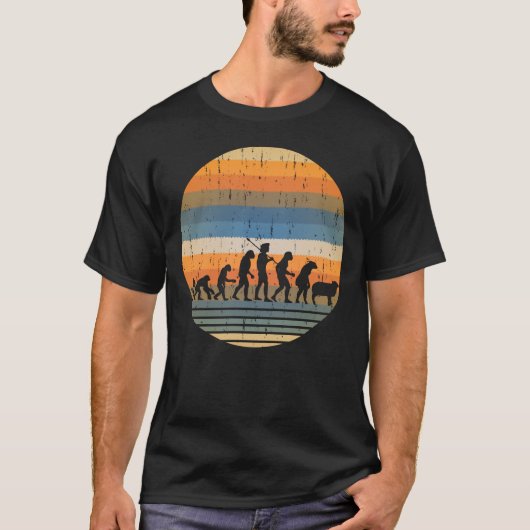 Evolutie van Man met aap tot schapendrukstijl T-shirt (Voorkant)