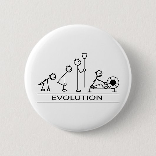 Evolutie van man met roeien ronde button 5,7 cm (Voorkant)