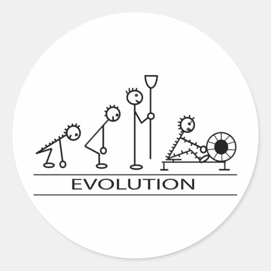 Evolutie van man met roeien ronde sticker (Voorkant)
